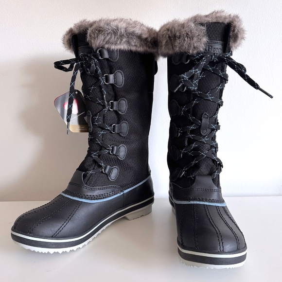 NEW LL Bean Rangeley Pac Tall Snow Boot Insulated Black Faux Fur Trim Womens 7 - Picture 2 of 9